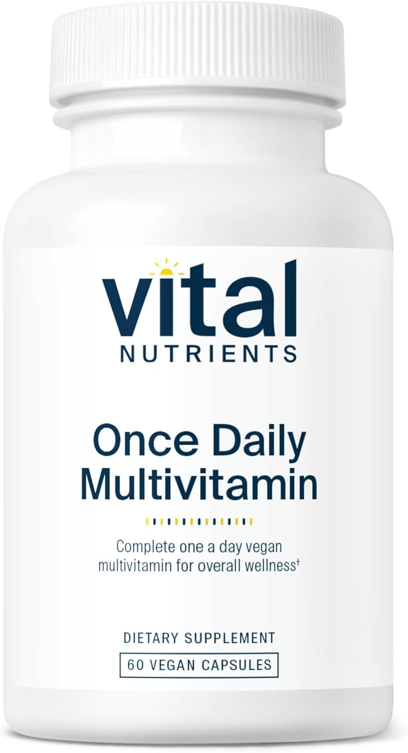 Vital Nutrients Once Daily Multivitamin bottle label highlighting allergen-free formula