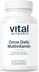 Vital Nutrients Once Daily Multivitamin bottle label highlighting allergen-free formula