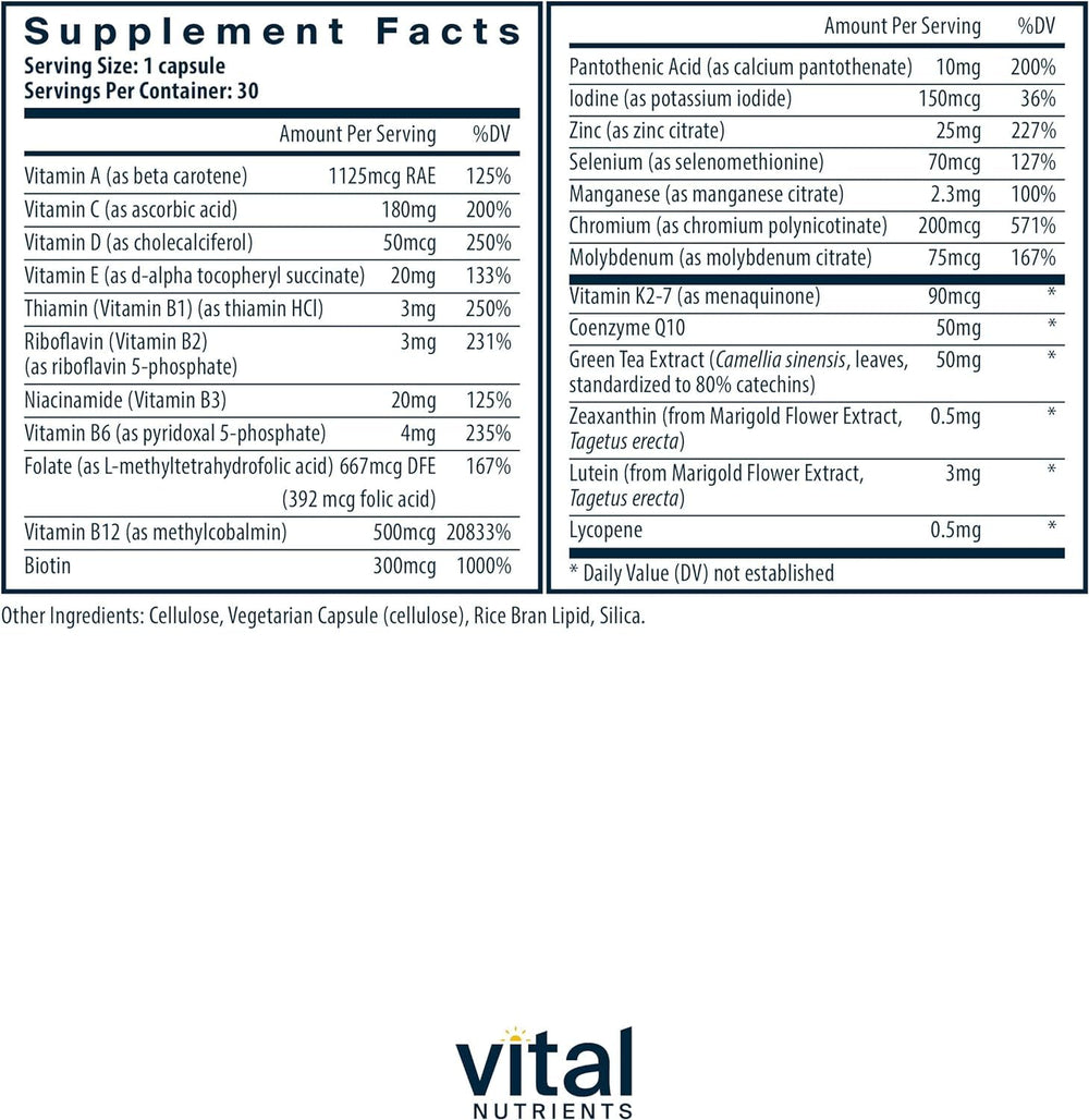 Vital Nutrients capsules close-up highlighting easy daily intake