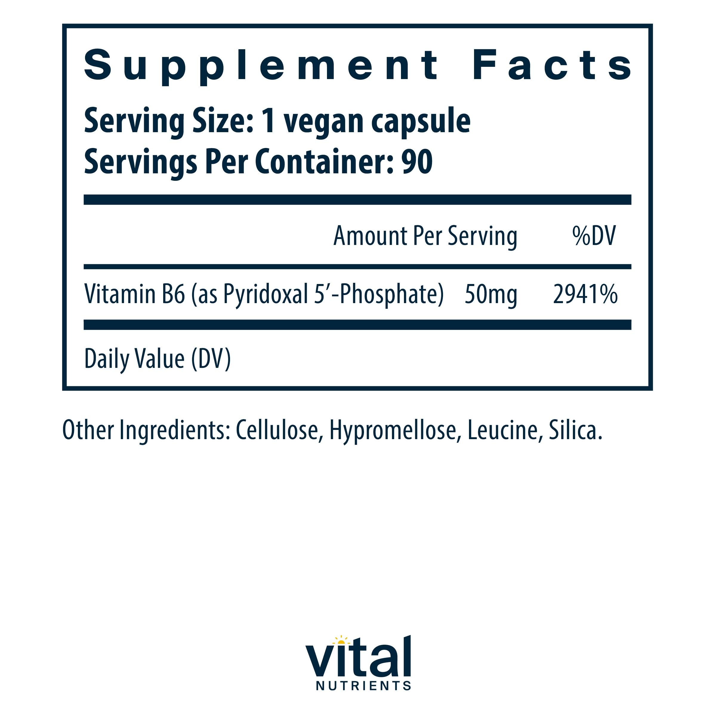 Vital Nutrients P5P capsules closeup shows small, easy-to-swallow tablets
