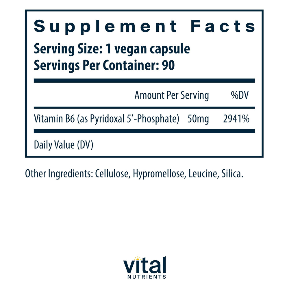 Vital Nutrients P5P capsules closeup shows small, easy-to-swallow tablets