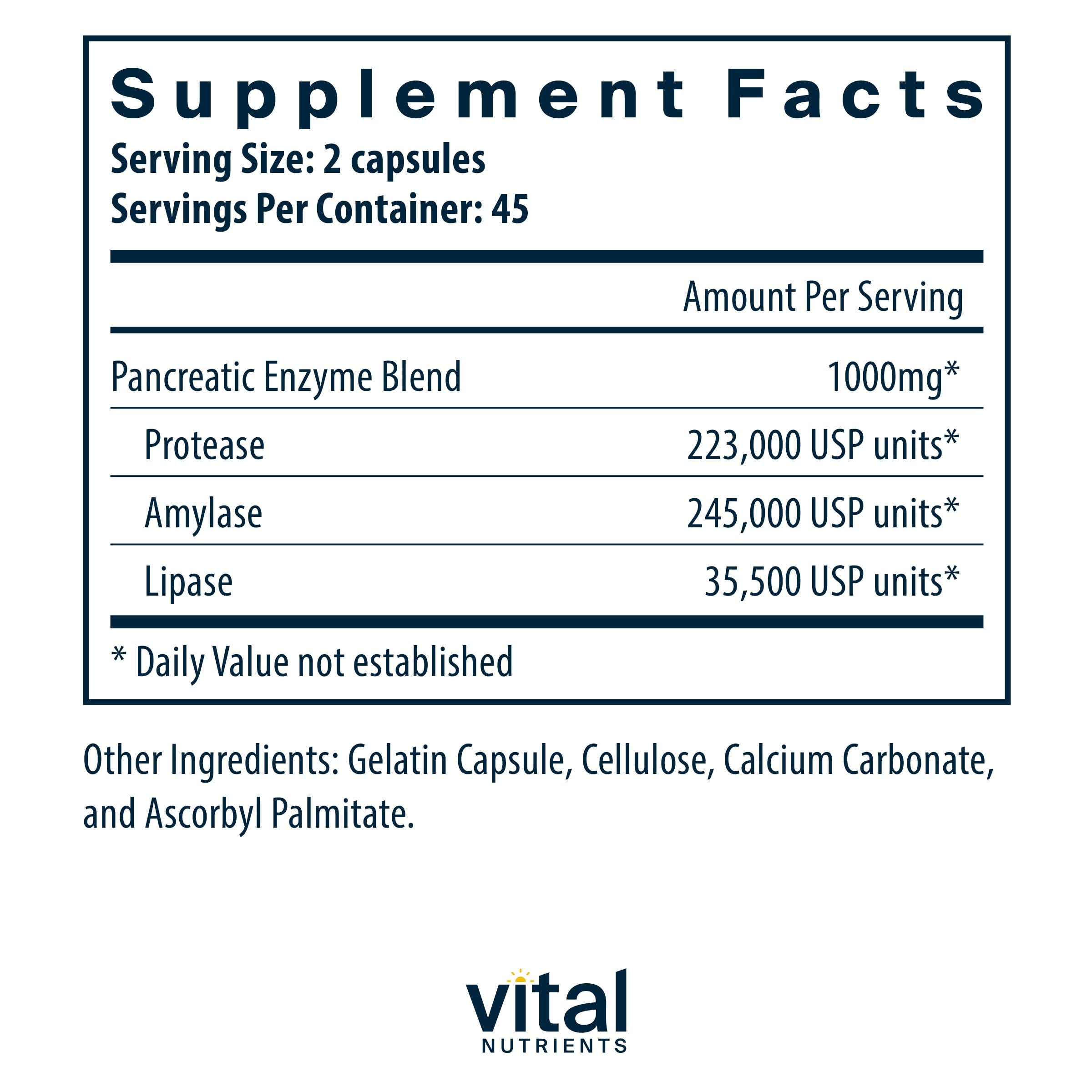Vital Nutrients Pancreatic Enzymes capsule close-up for full-strength digestion
