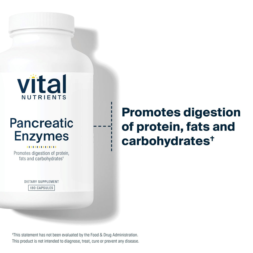 Vital Nutrients pancreatic enzymes capsules being swallowed for daily digestion