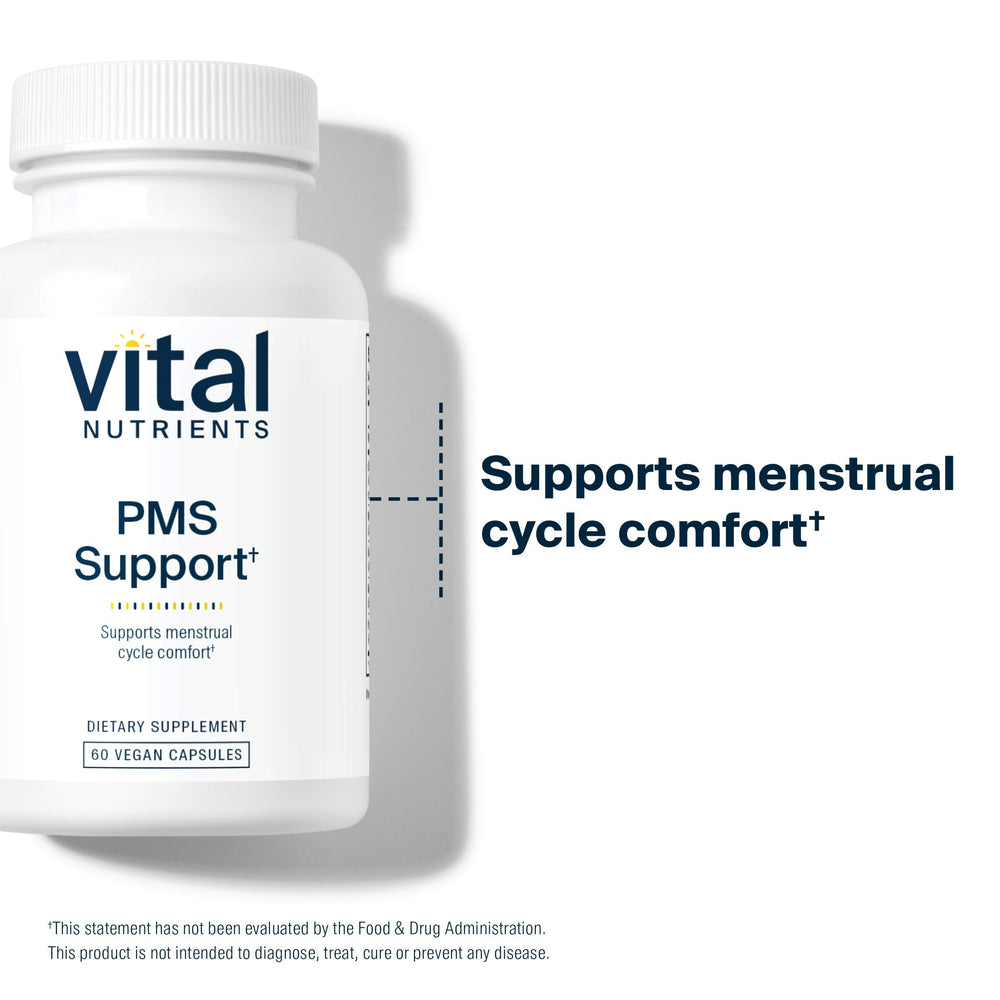 Vital Nutrients PMS Support product on neutral background suggesting balance and ease