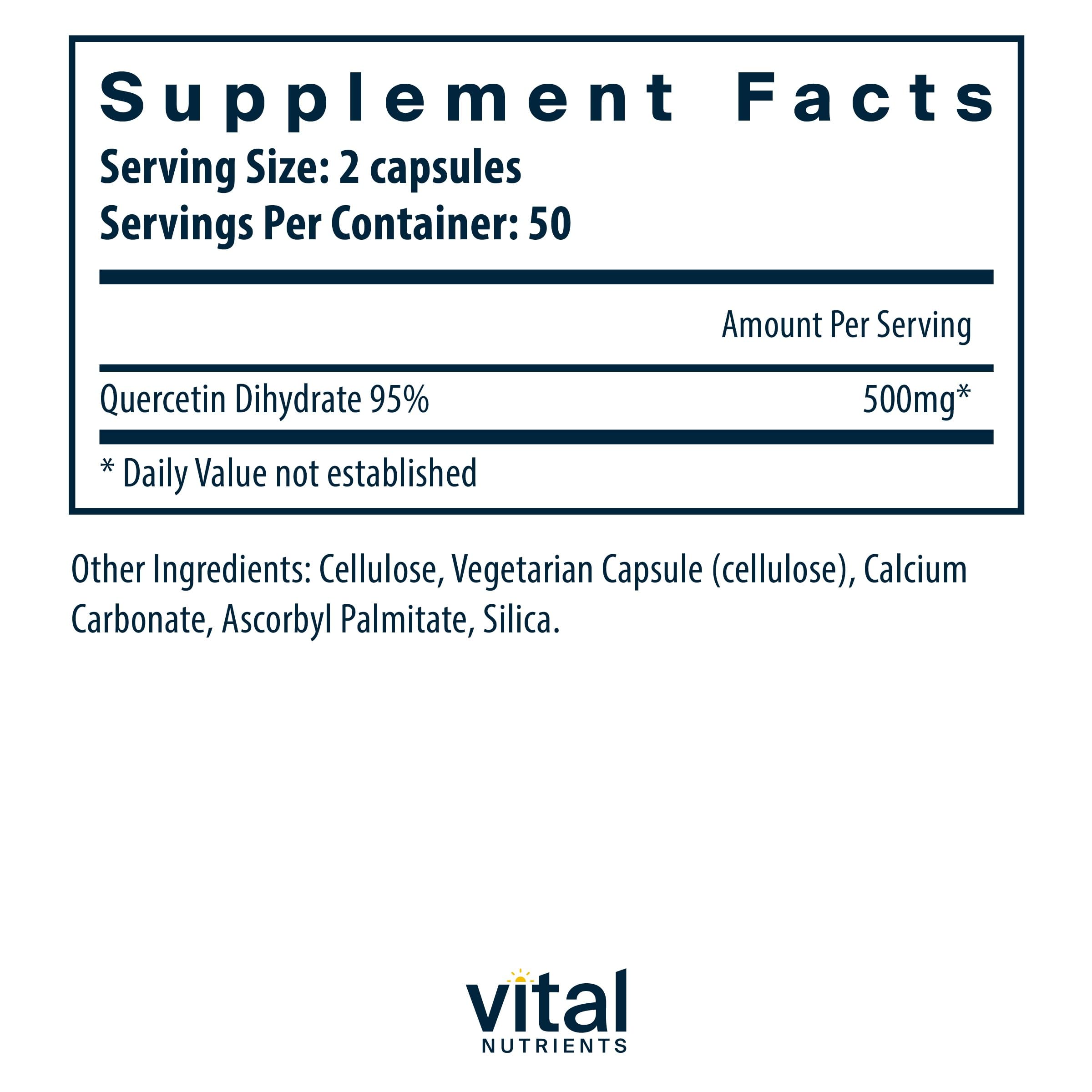 Vital Nutrients Quercetin bottle front label highlights vegan bioflavonoids