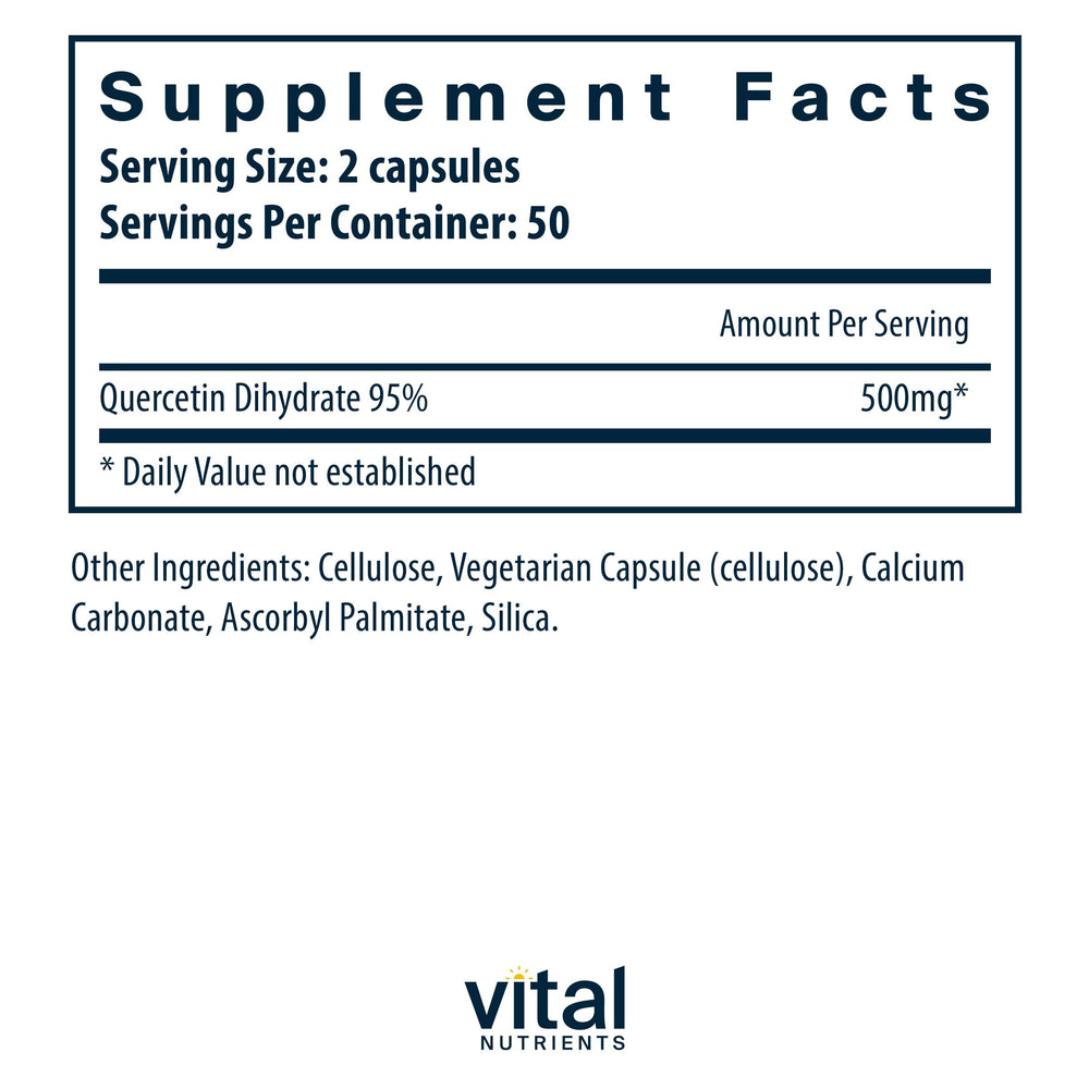Vital Nutrients Quercetin bottle front label highlights vegan bioflavonoids