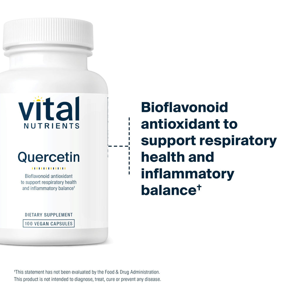 Close-up of Vital Nutrients Quercetin capsules showing clean ingredients