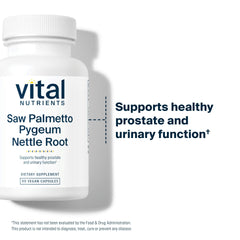 Vital Nutrients ingredients label highlights Saw Palmetto, Pygeum, and Nettle Root.