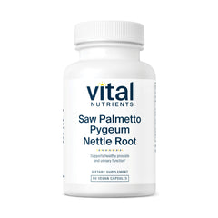 Vital Nutrients bottle with vegan saw palmetto-pygeum-nettle blend for prostate support.