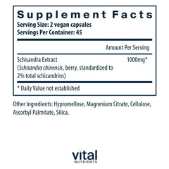 Vital Nutrients Schisandra Extract bottle back with supplement details and ingredients
