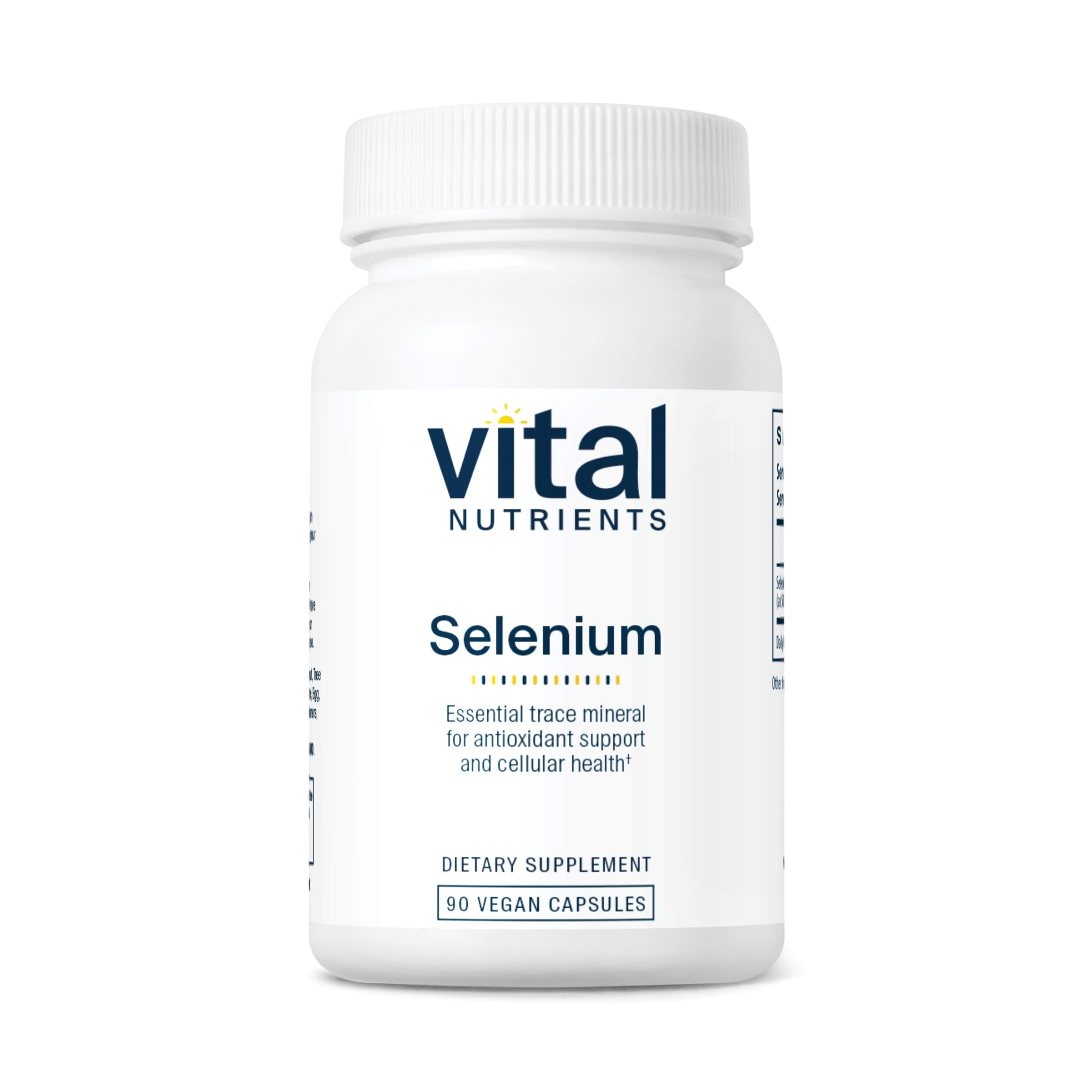 Vital Nutrients Selenium bottle front with capsules for daily antioxidant support