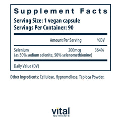 Vital Nutrients Selenium capsules closeup showing compact daily dose