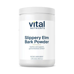 Vital Nutrients Slippery Elm Bark Powder bottle for gut comfort and vegan GI support.
