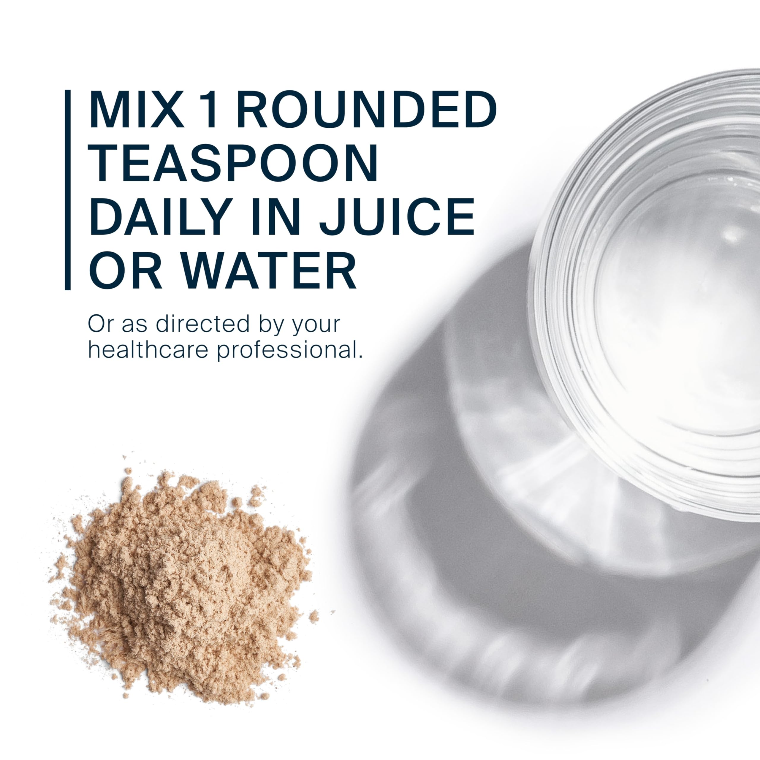 Vital Nutrients powder in glass with water showing easy mix for mucus-friendly GI.