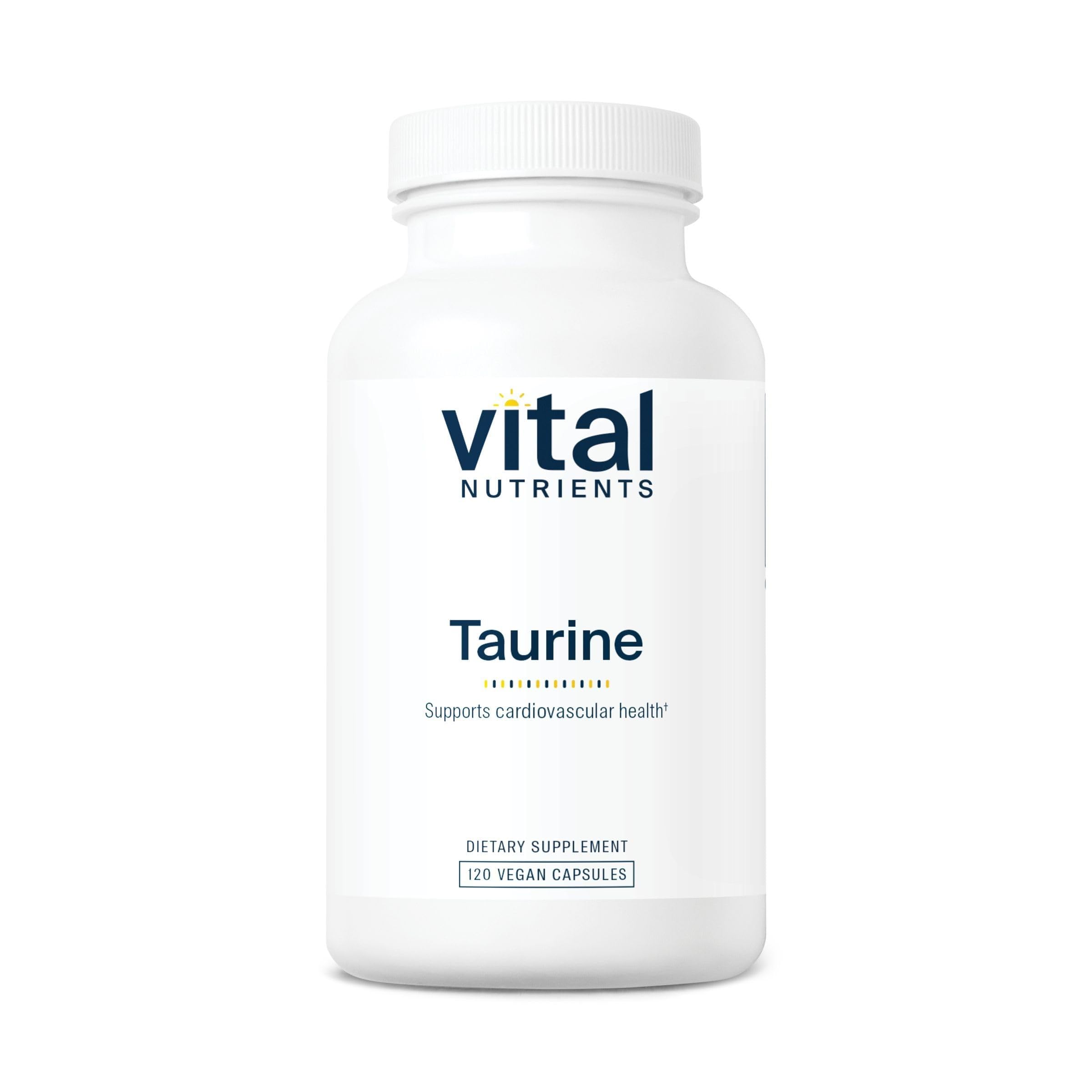 Vital Nutrients Taurine 1000mg bottle front view highlighting vegan formula for heart support