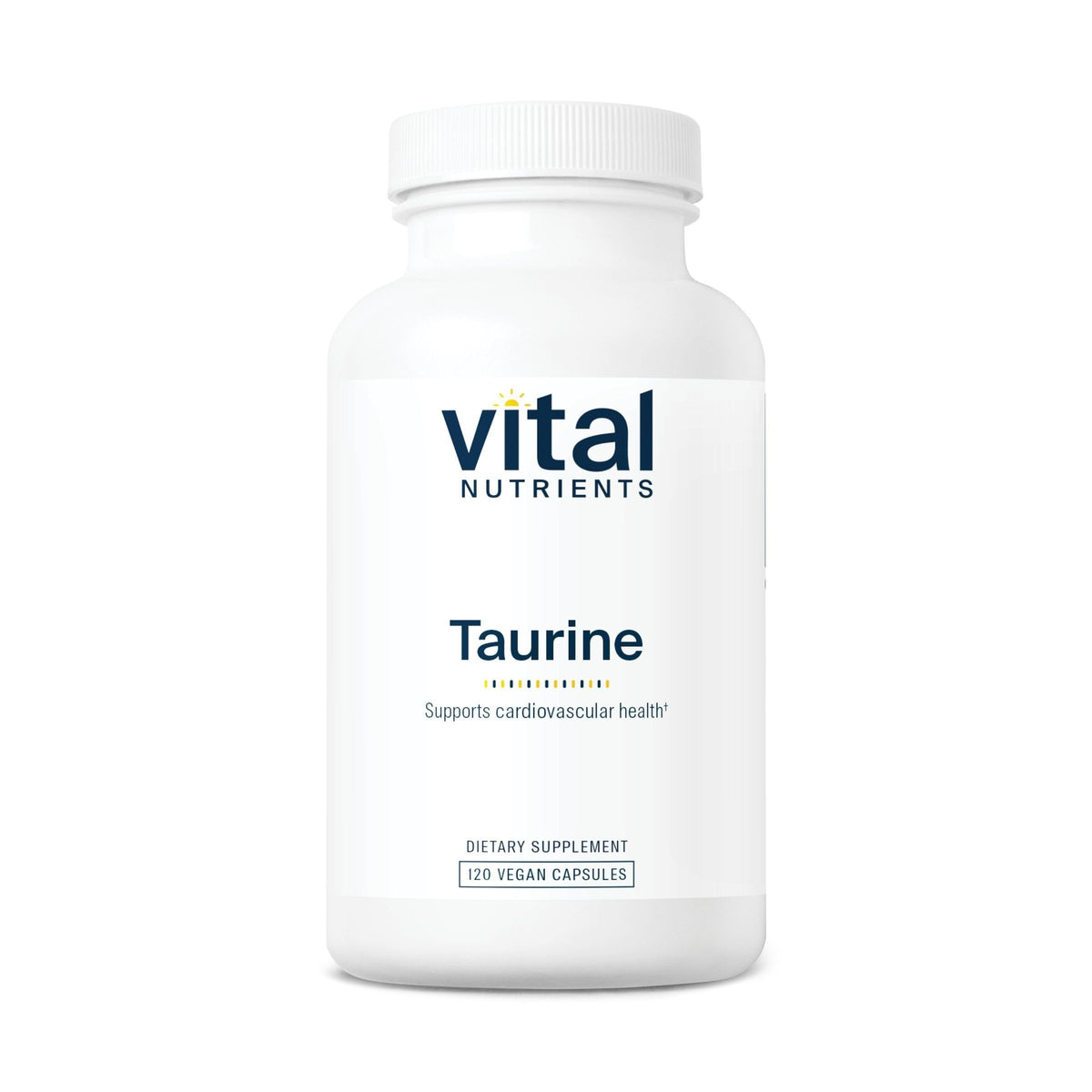 Vital Nutrients Taurine 1000mg bottle front view highlighting vegan formula for heart support