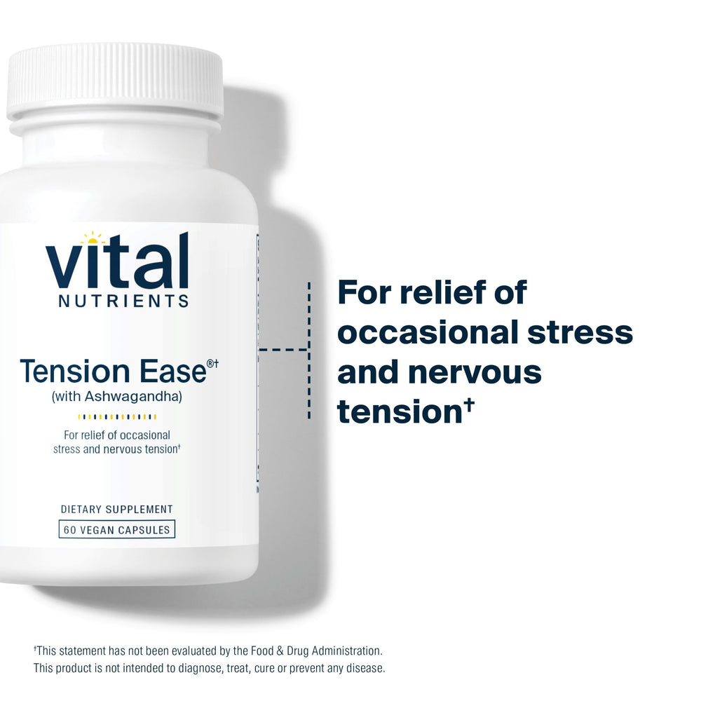 Vital Nutrients Tension Ease bottle with clear dosage guidance for daily use