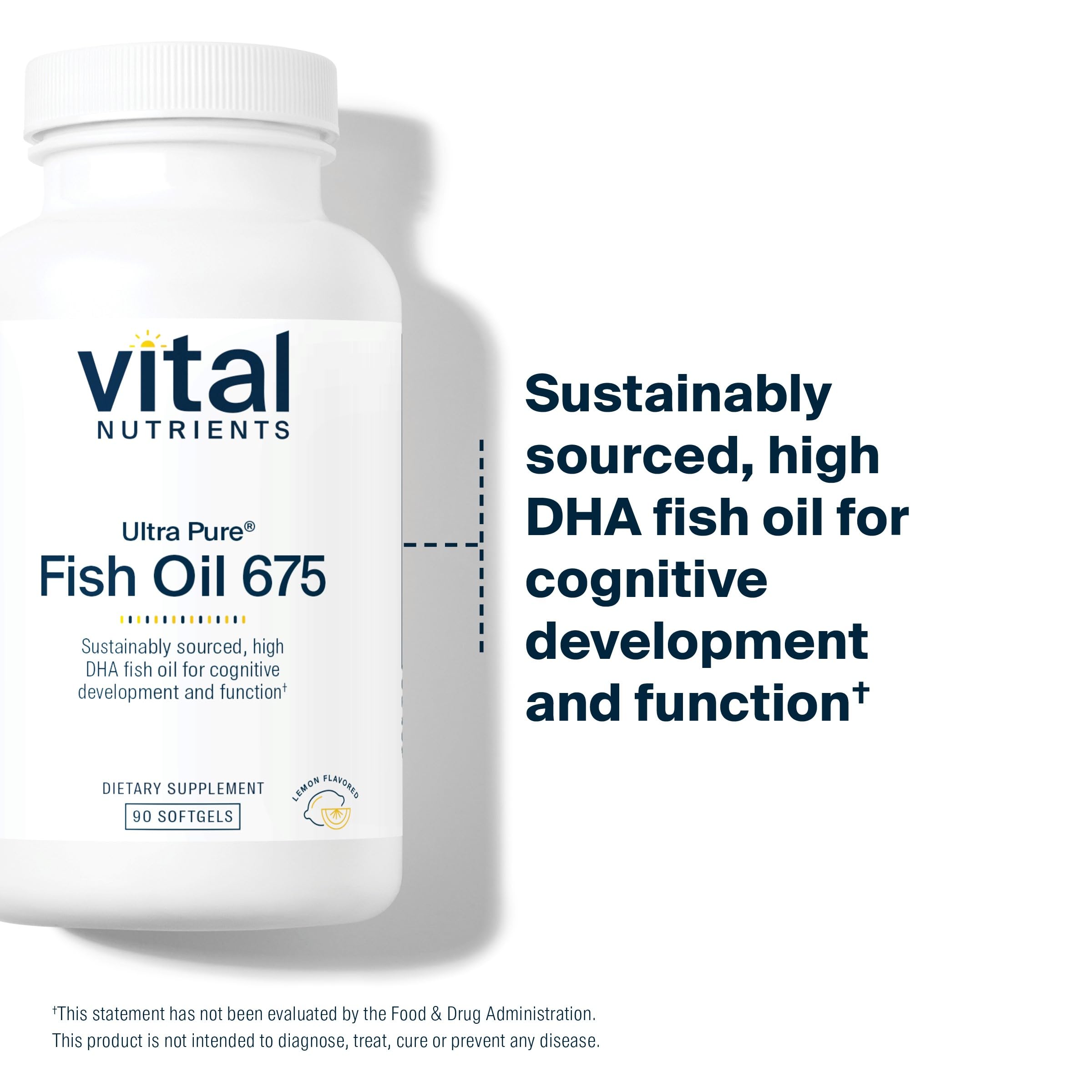 Rows of Vital Nutrients Ultra Pure Fish Oil 675 softgels ready for daily use.