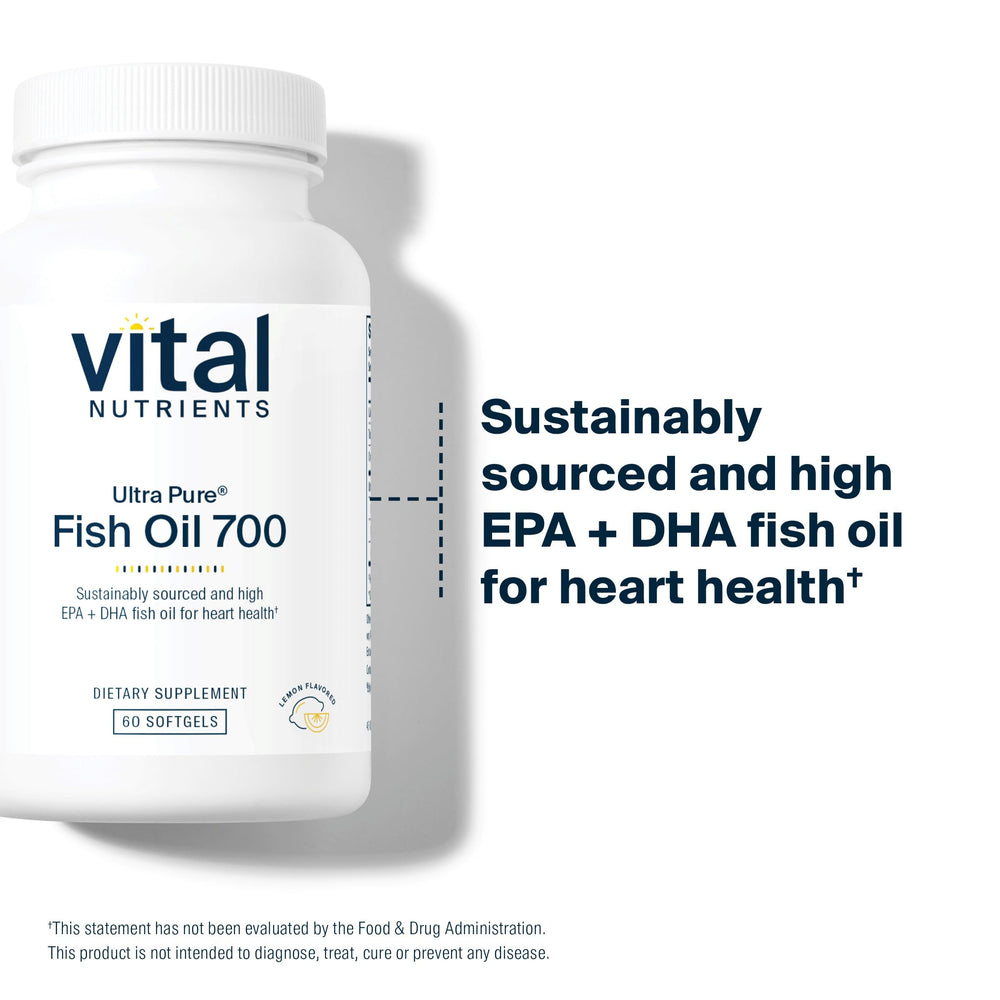 Vital Nutrients Ultra Pure Fish Oil 700 allergen-free formula label on bottle