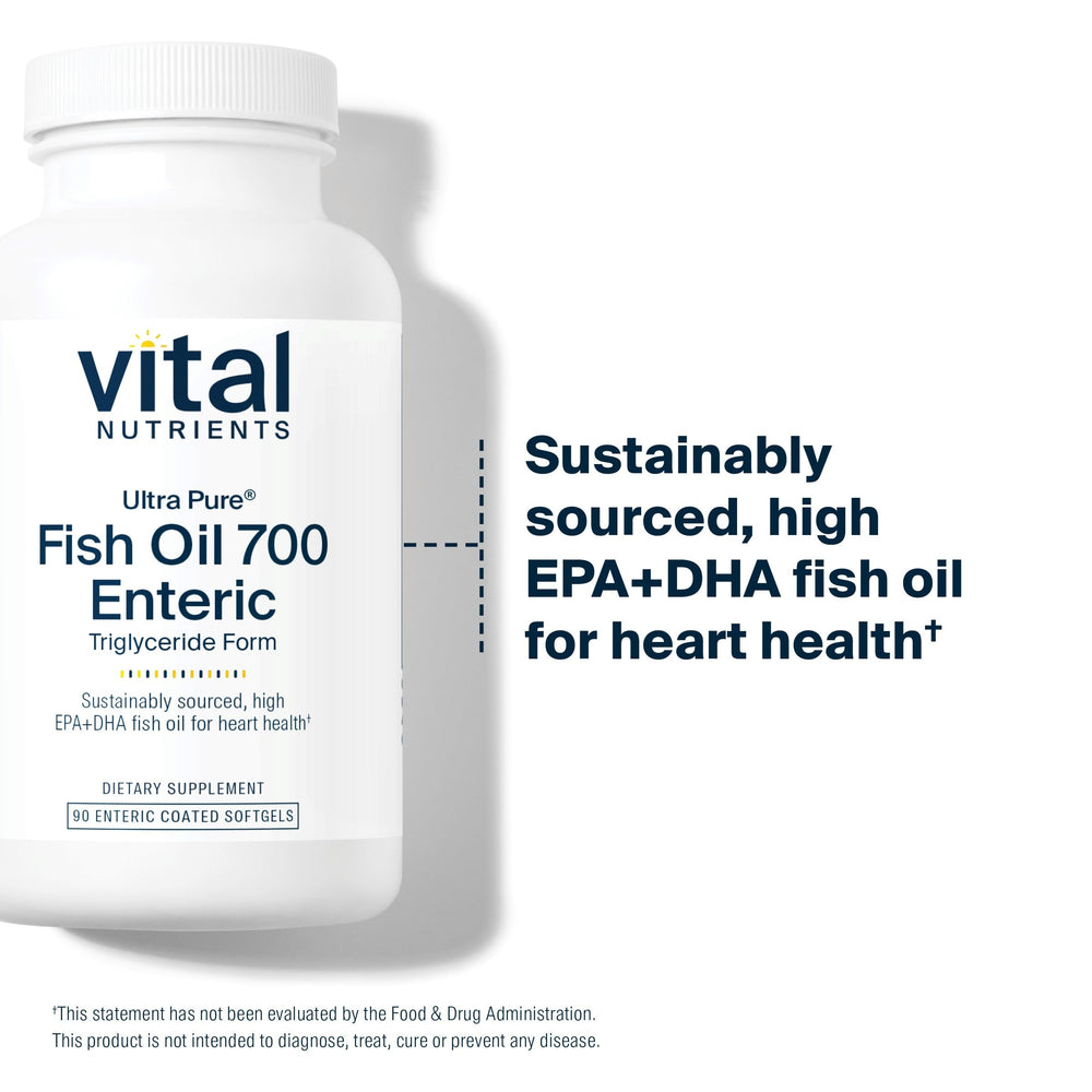 Ultra Pure Fish Oil 700 Enteric bottle close-up highlighting vanilla flavor