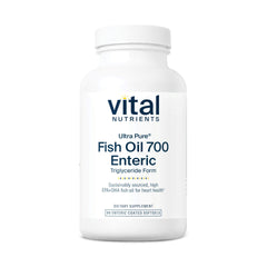 Vital Nutrients Ultra Pure Fish Oil 700 Enteric bottle with enteric-coated capsules for burp-free use
