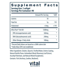 Close-up of Ultra Pure Fish Oil 700 softgels showing EPA and DHA content