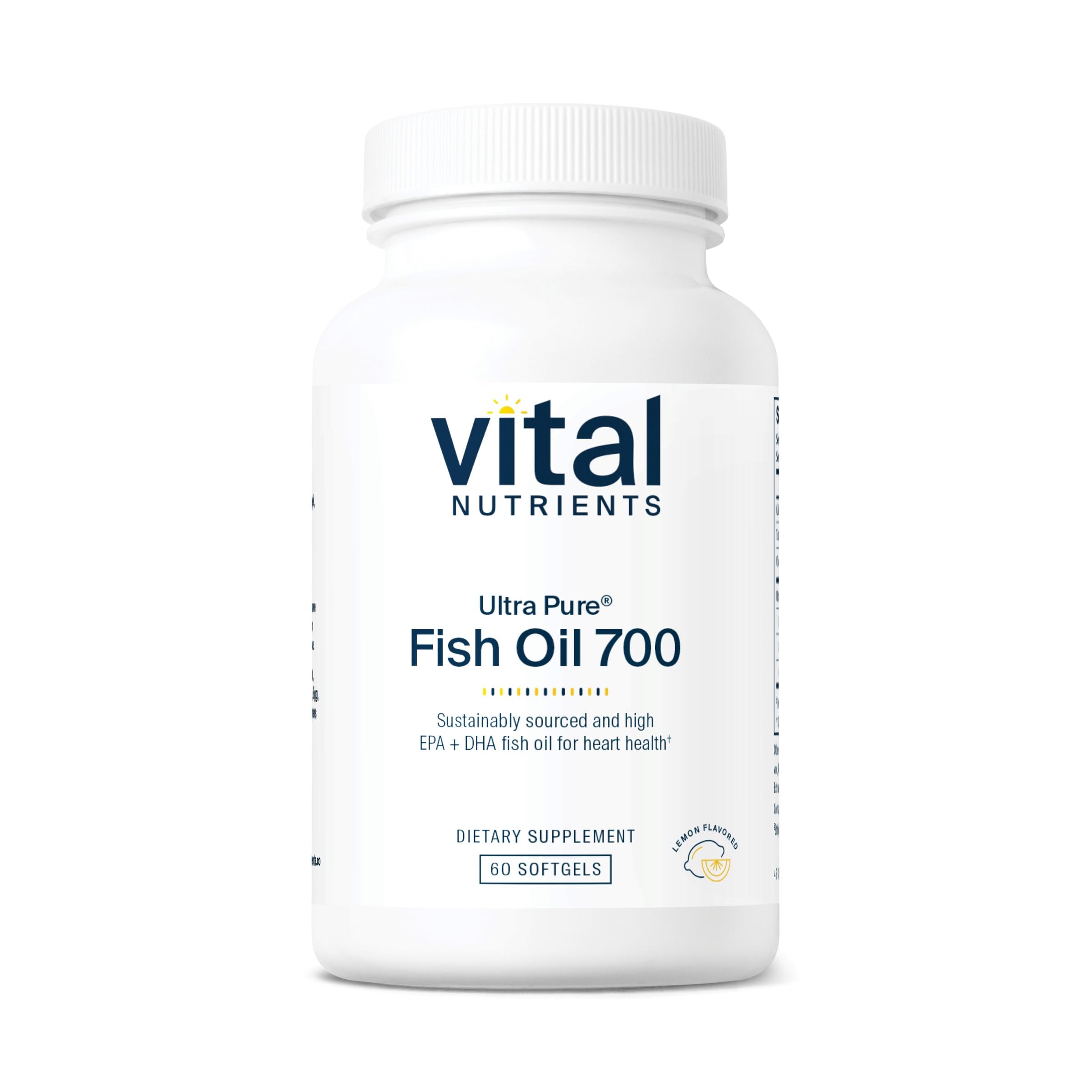 Vital Nutrients Ultra Pure Fish Oil 700 bottle with lemon flavor for easy daily omega-3 intake