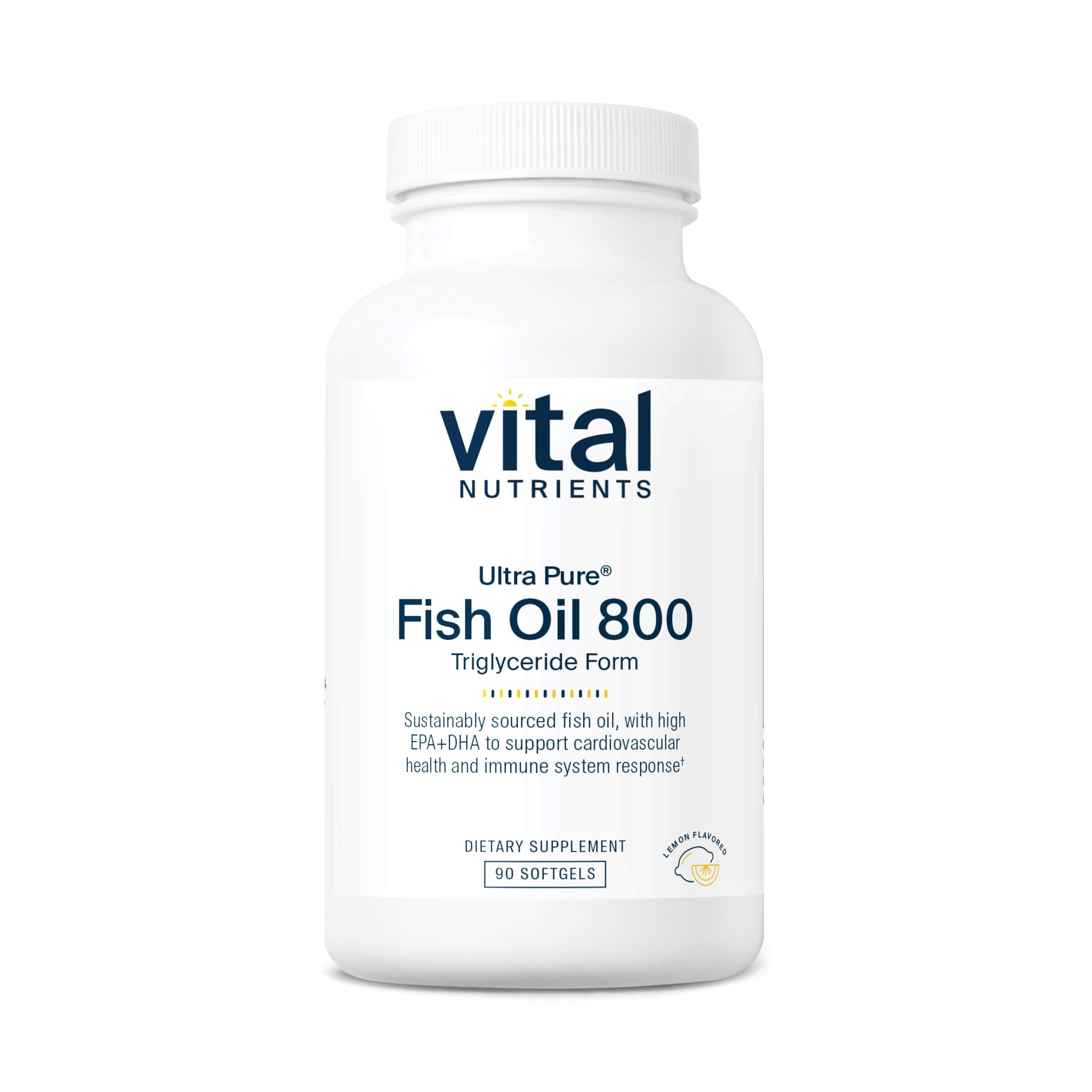 Vital Nutrients Ultra Pure Fish Oil 800 bottle shows triglyceride form for easy absorption