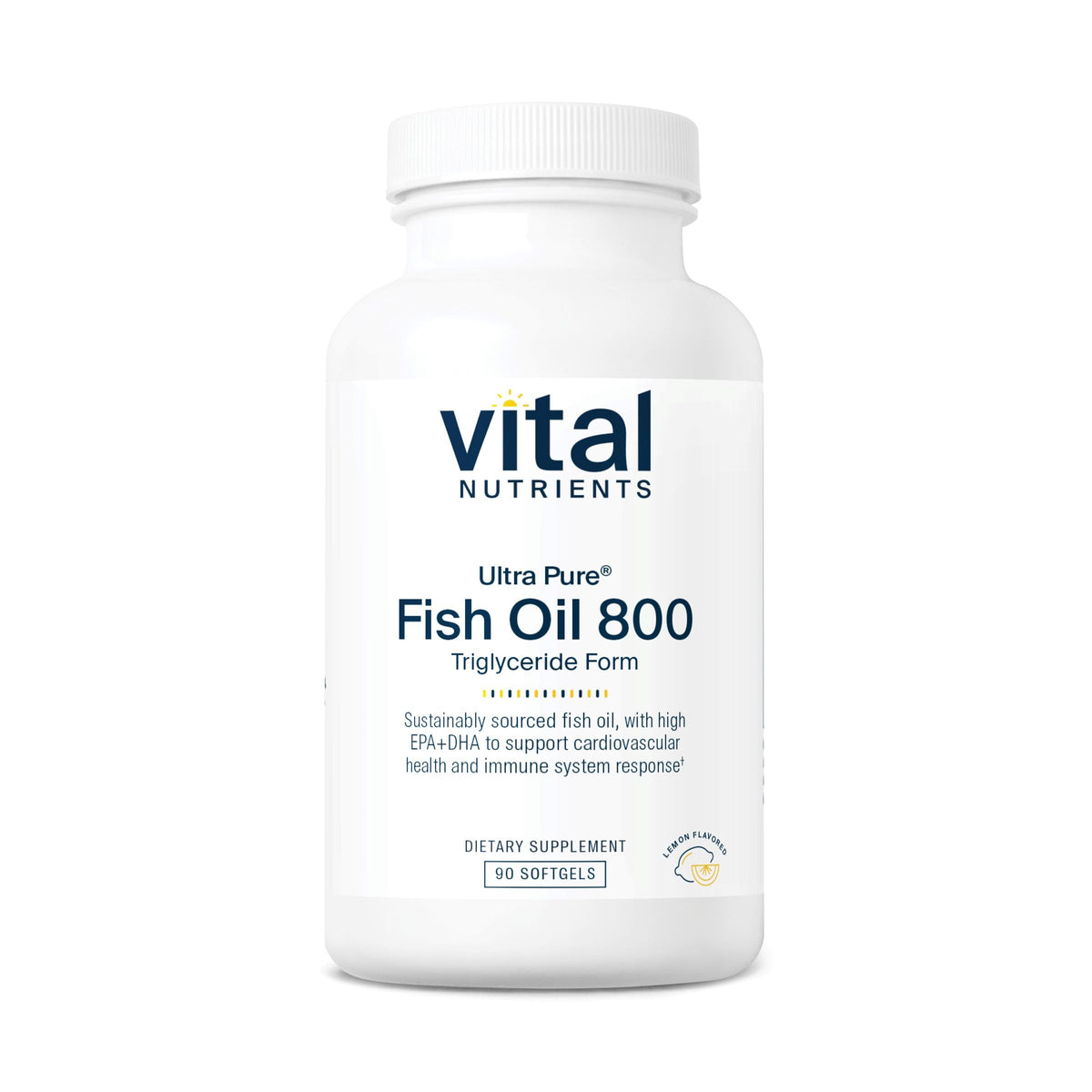 Vital Nutrients Ultra Pure Fish Oil 800 bottle shows triglyceride form for easy absorption