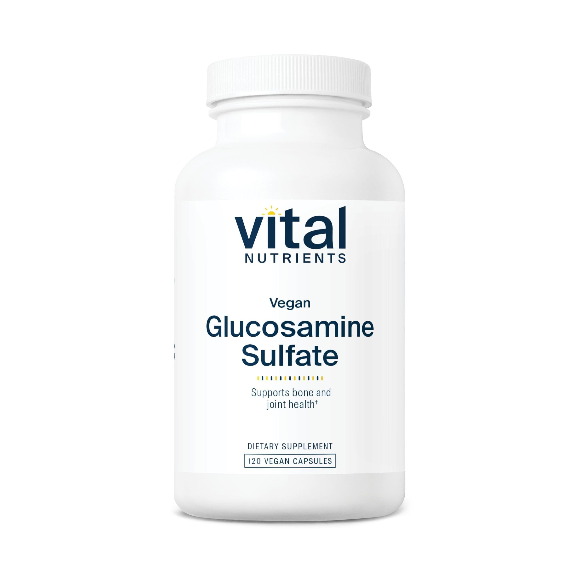 Vital Nutrients vegan glucosamine sulfate 750mg bottle front for joint support.