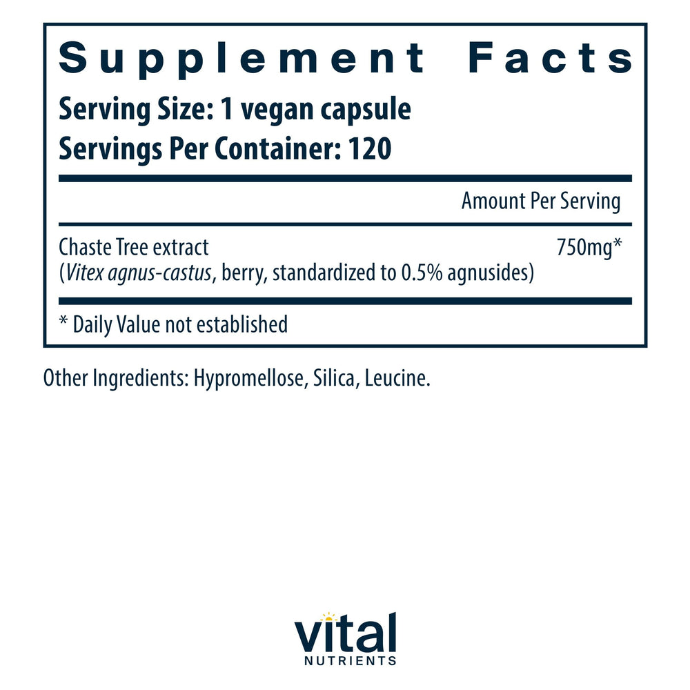 Vital Nutrients Vitex 750 capsules closeup for easy daily use