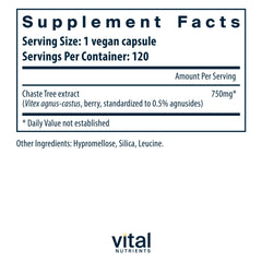 Vital Nutrients Vitex 750 capsules closeup for easy daily use