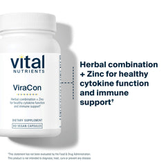 Vital Nutrients ViraCon bottle label highlights zinc and licorice root.