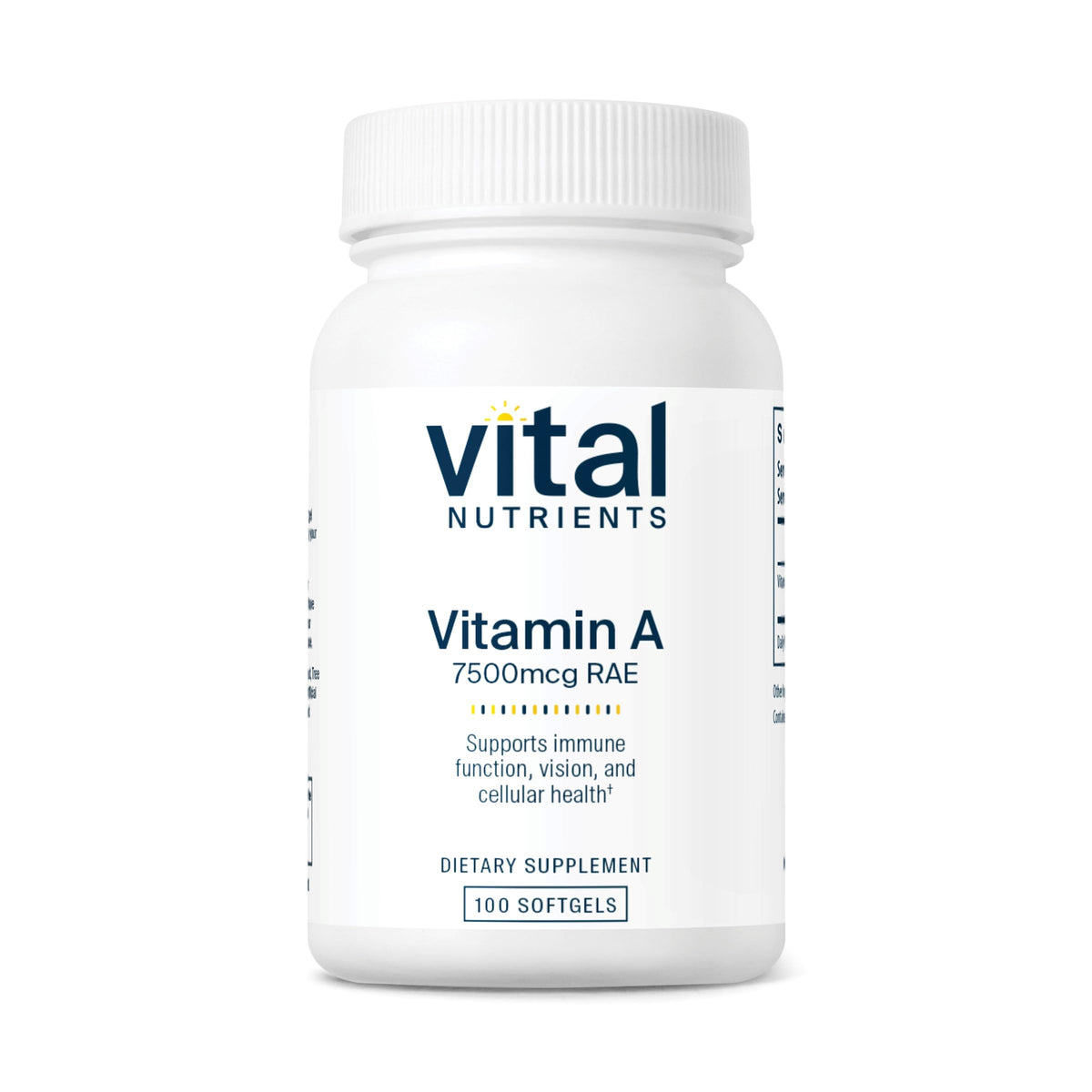 Vital Nutrients Vitamin A 7500mcg bottle ready for daily use