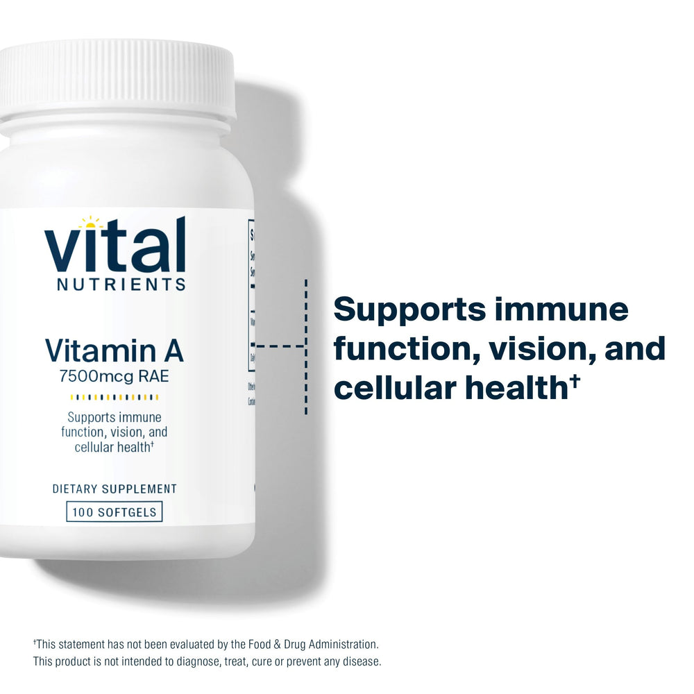 Vital Nutrients Vitamin A label close-up highlighting high-dose RAE