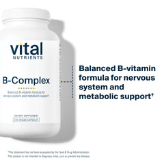 Vital Nutrients Vitamin B-Complex capsules closeup with active methylated B vitamins