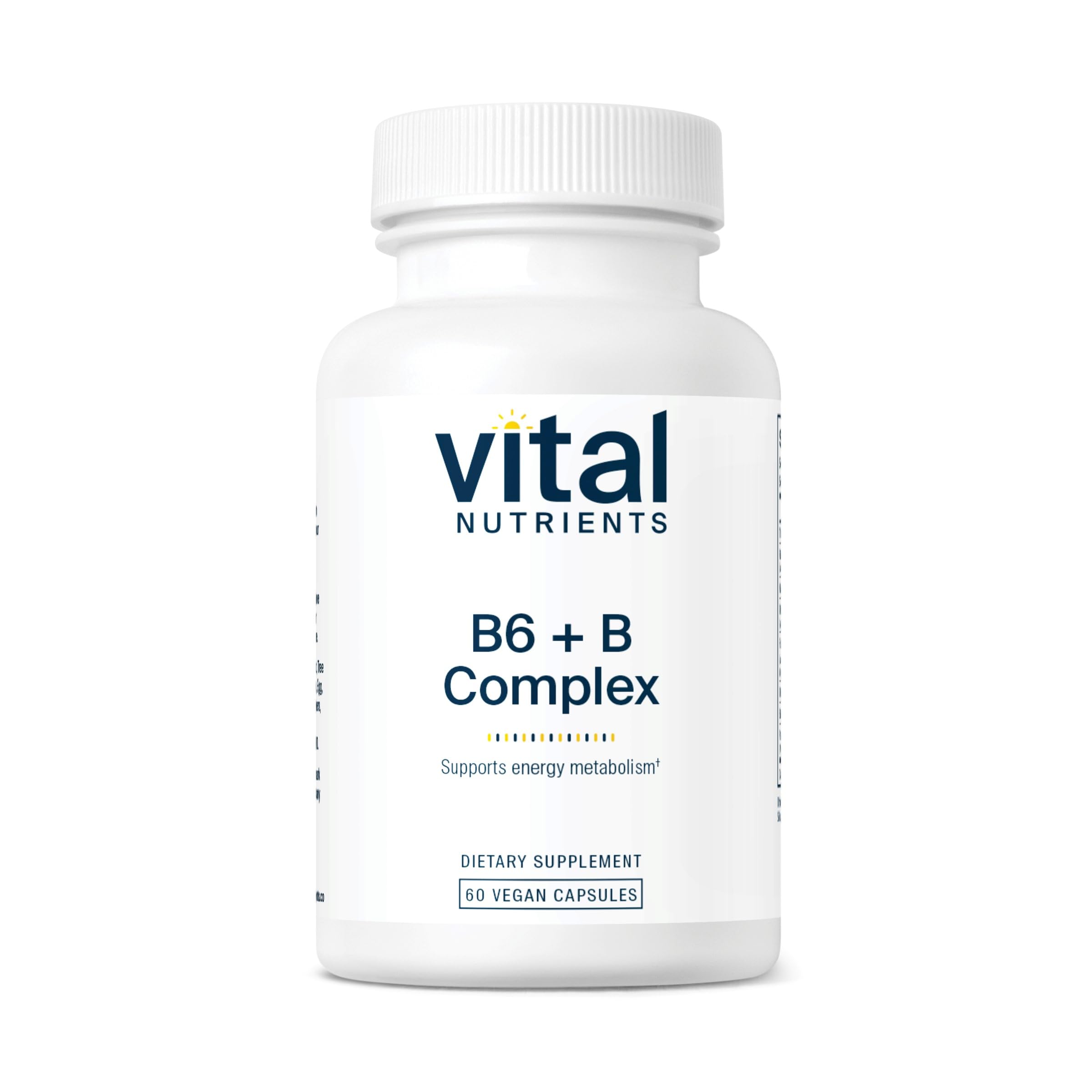 Vital Nutrients B6 + B Complex bottle front with capsules for energy support