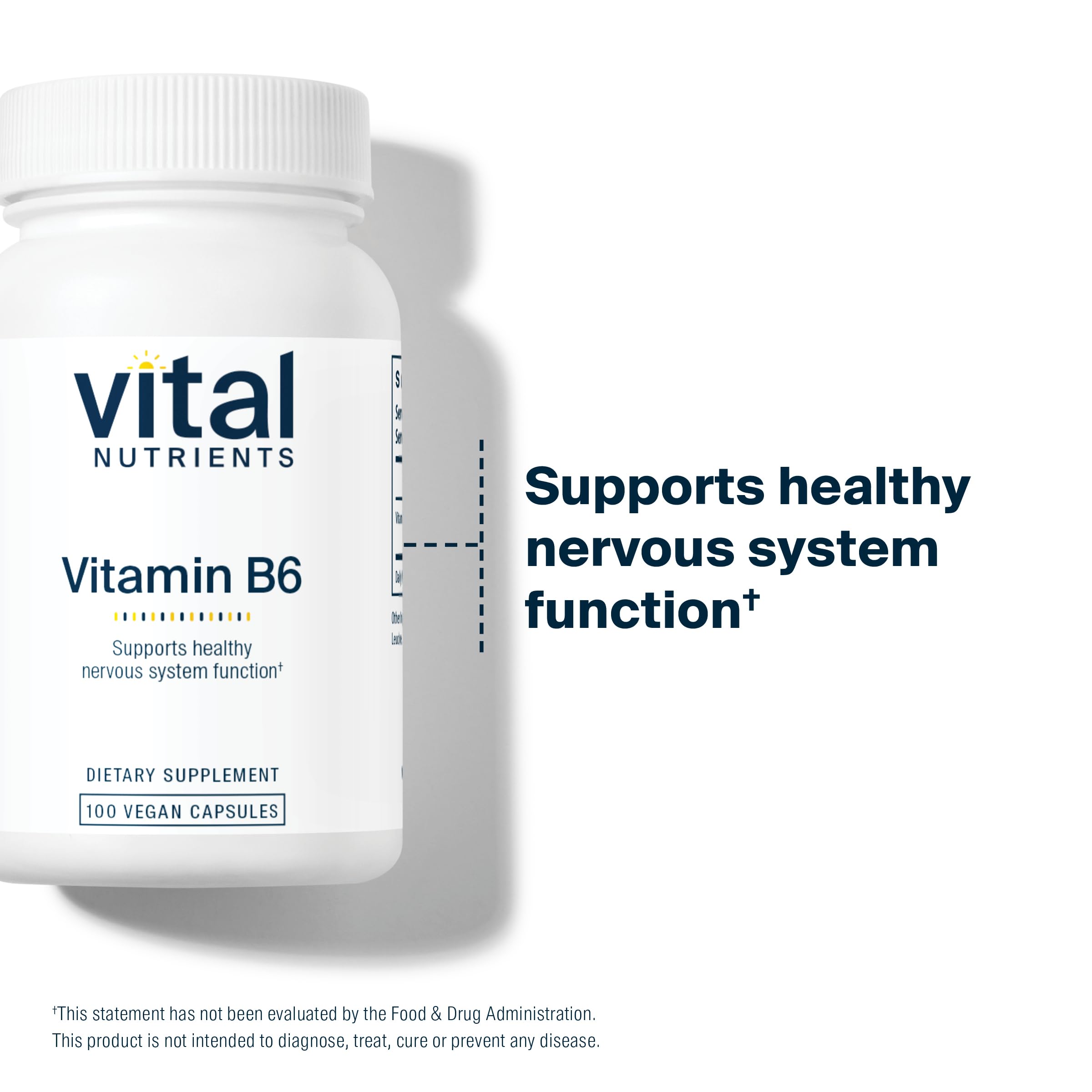 Vital Nutrients Vitamin B6 third-party testing seal communicates purity and potency.