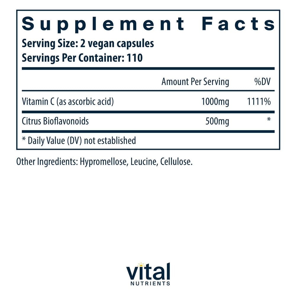 Vital Nutrients Vitamin C bioflavonoids capsules ready for daily use.