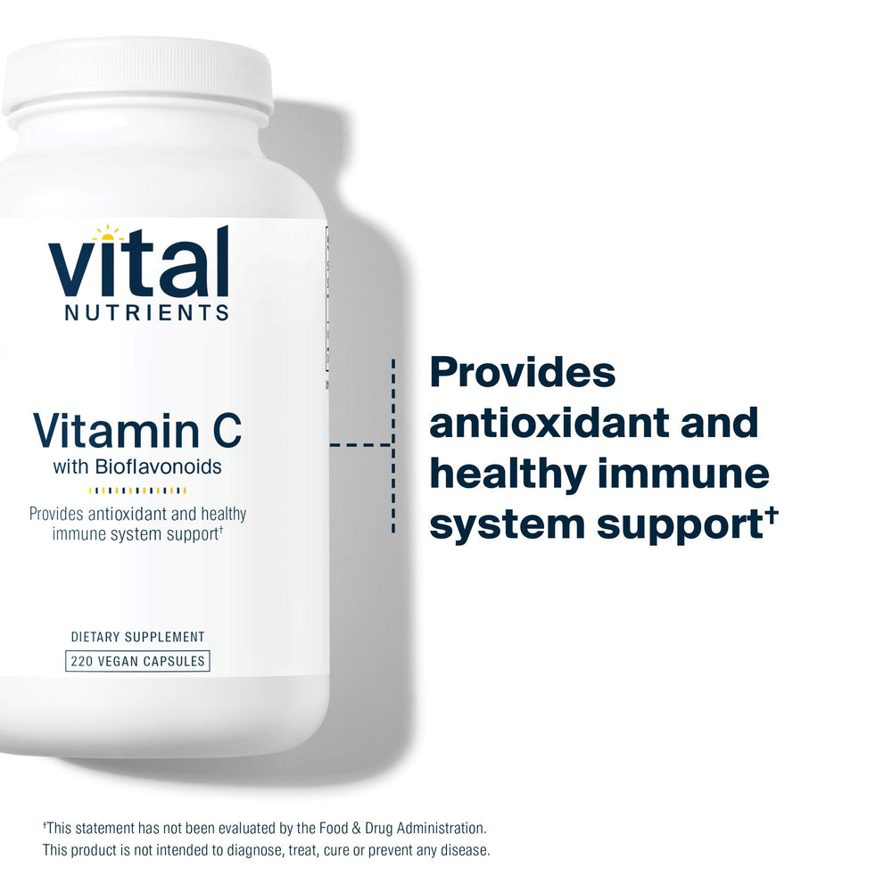 Pouring Vital Nutrients Vitamin C with Bioflavonoids for easy daily intake.
