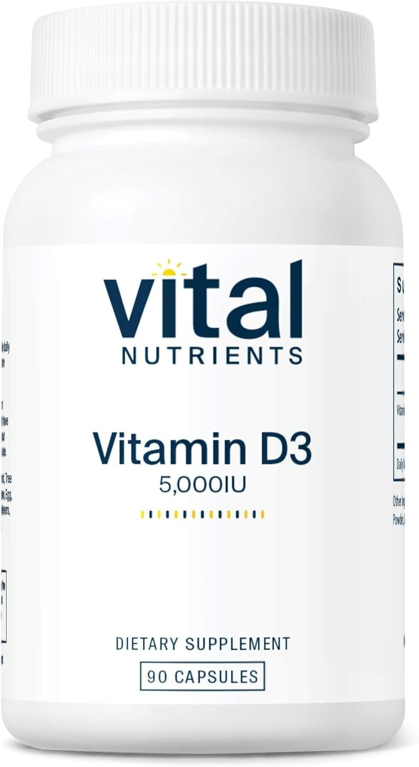 Vital Nutrients Vitamin D 5000 IU bottle supports bone and immune health.