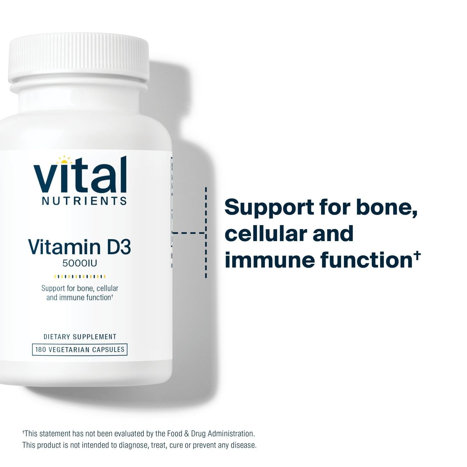 Vital Nutrients Vitamin D 5000 IU label back highlights allergen-free formula.