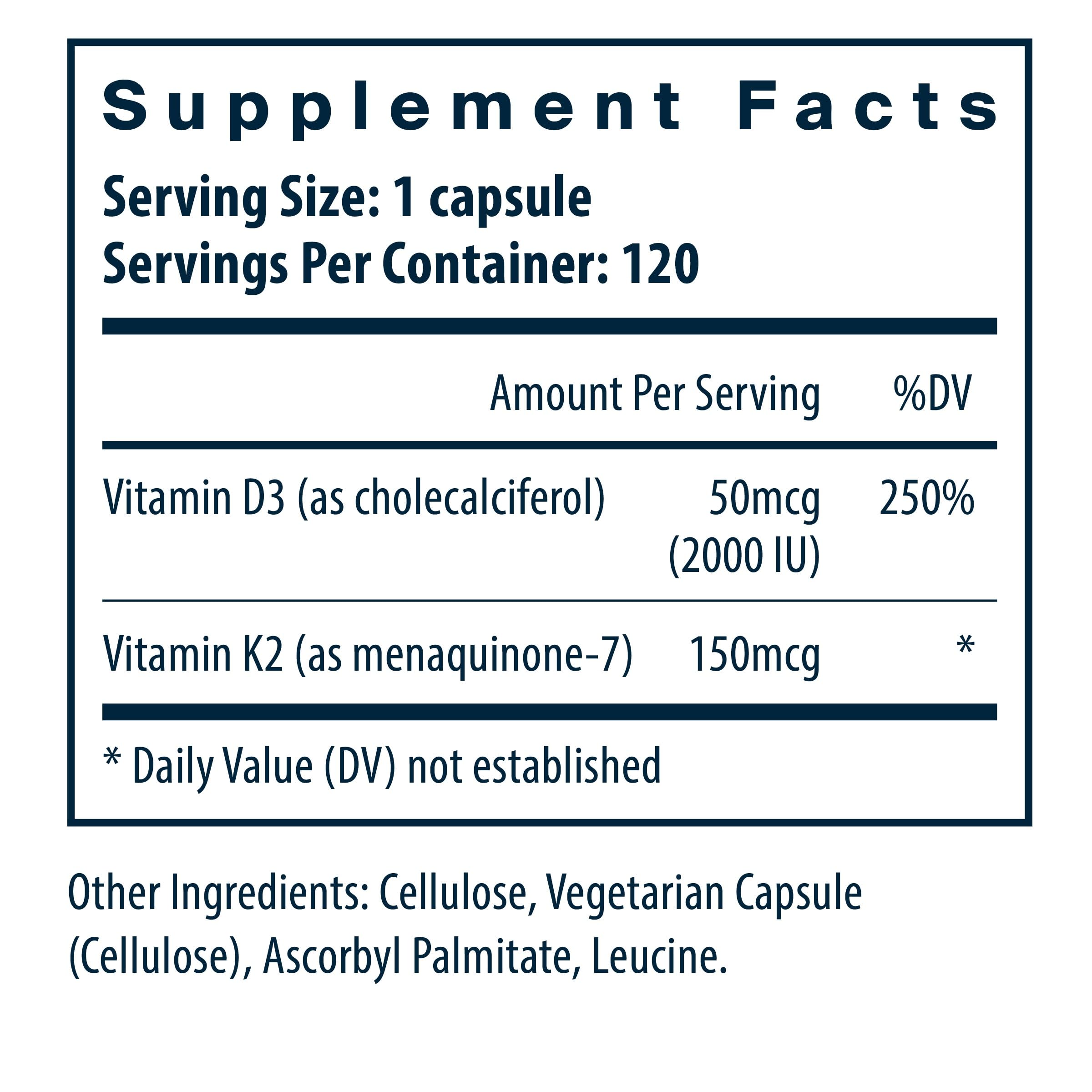 Vital Nutrients D3 K2 capsules close-up for easy swallowing.