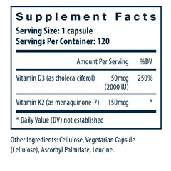 Vital Nutrients D3 K2 capsules close-up for easy swallowing.