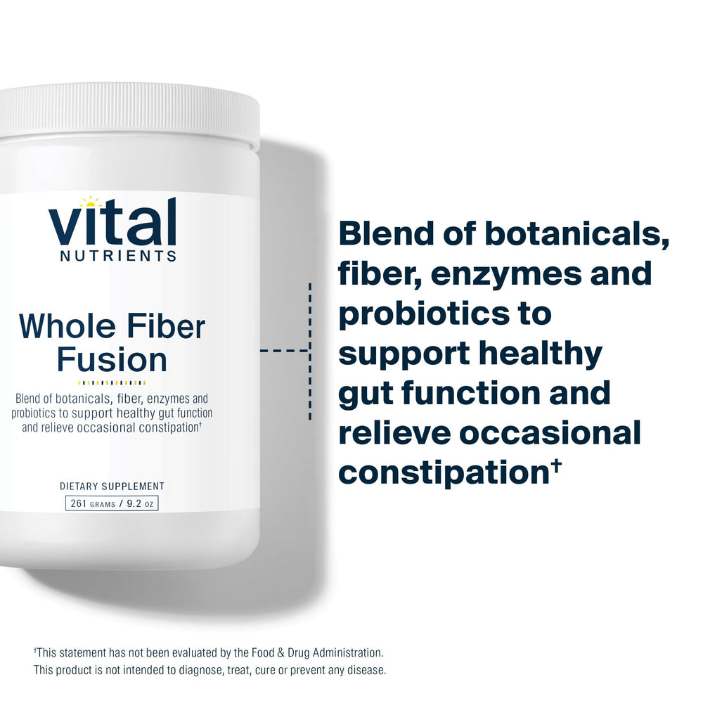 Vital Nutrients Whole Fiber Fusion powder texture closeup emphasizes plant based fiber source