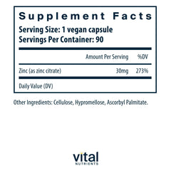 Close-up of Vital Nutrients Zinc Citrate pill highlighting easy absorption.