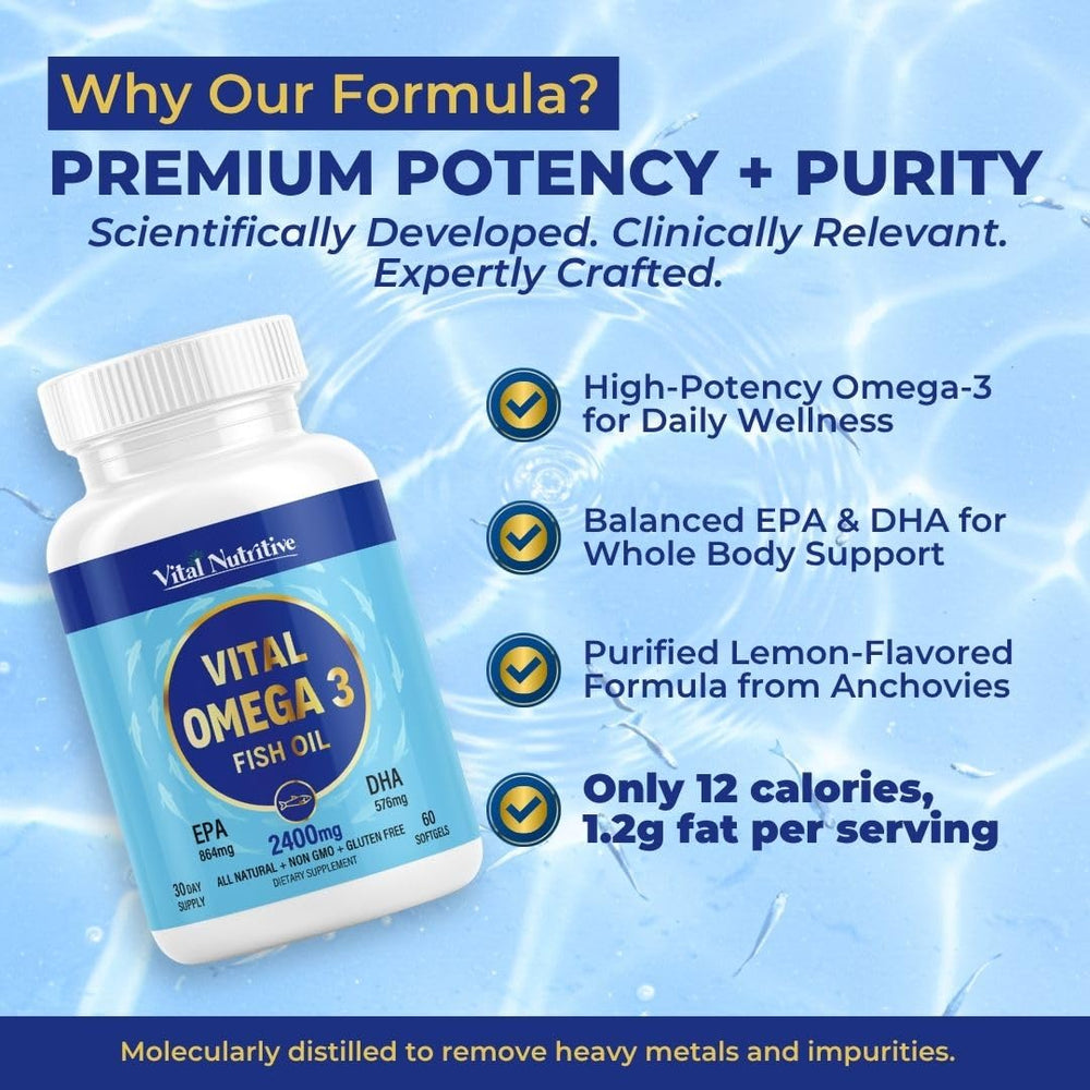Close-up of Vital Nutritive lemon-flavored omega-3 softgels.