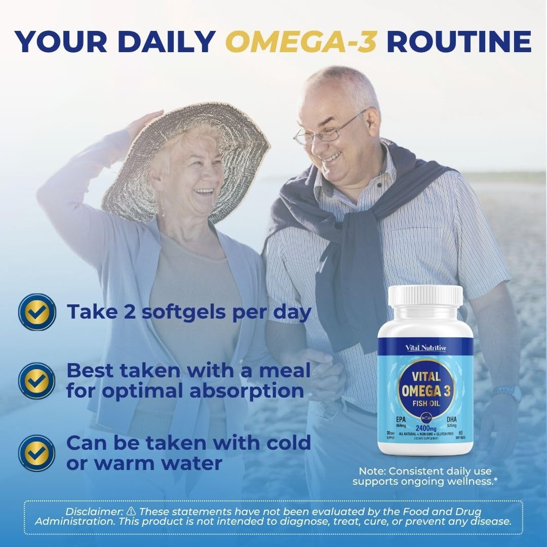 Packaging shot of Vital Nutritive lemon omega-3 softgels for daily use.