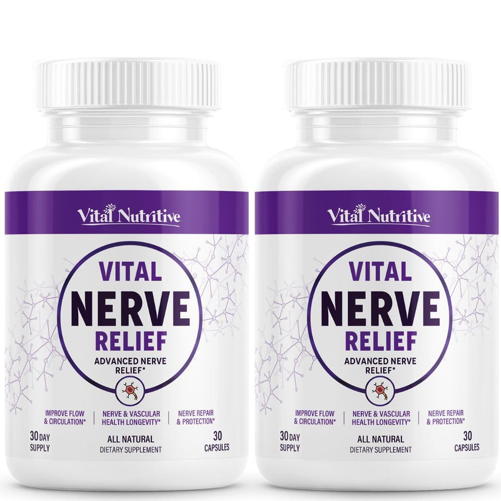 Vital Nutritive Nerve Relief bottle on white surface for daily comfort