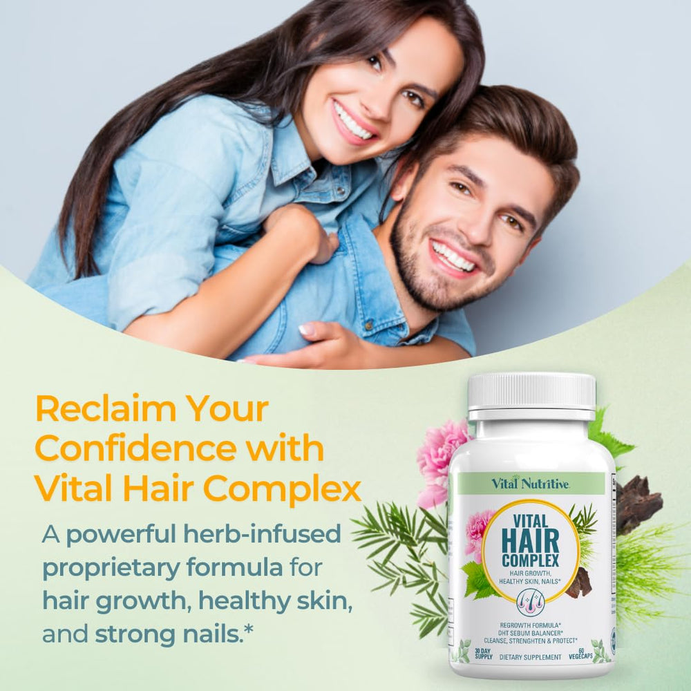 VITAL NUTRITIVE Vital Hair Complex capsules close-up for easy two-capsule daily intake.